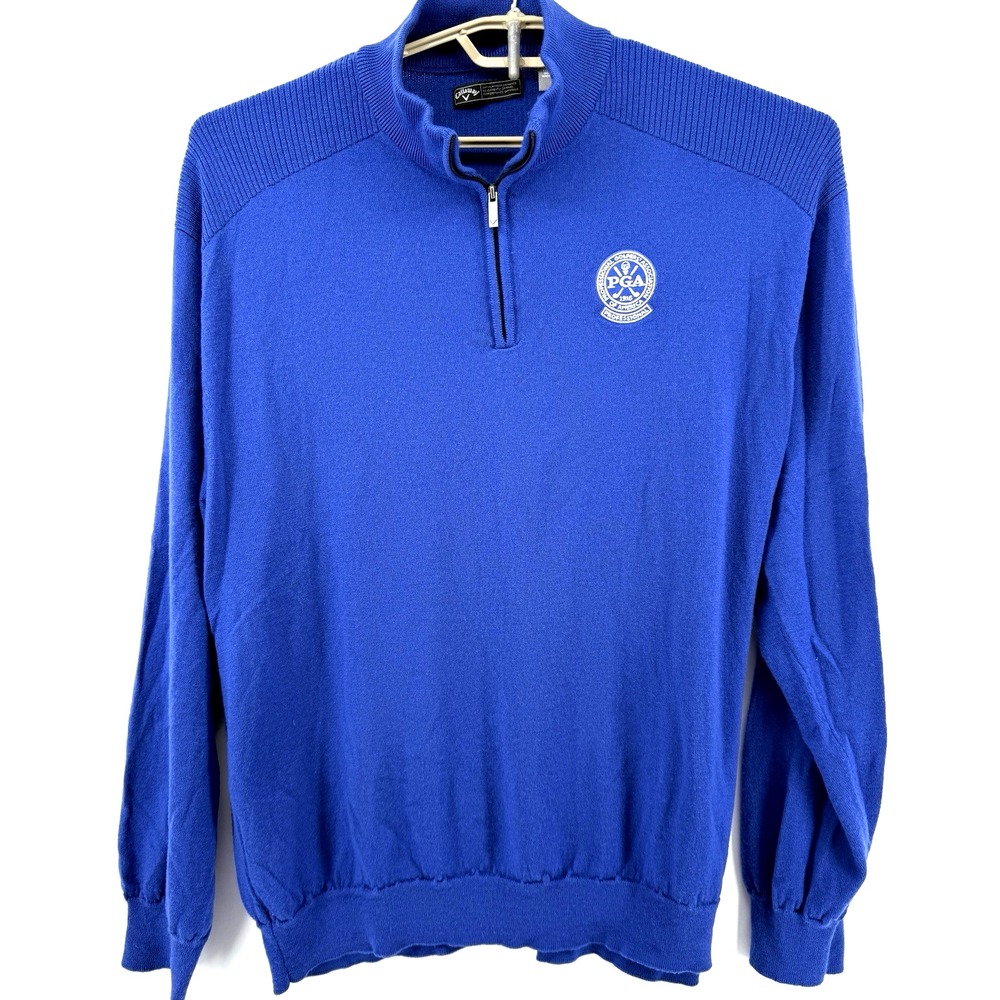 Callaway Men's 2XL‎ 1/4 Zip 100% Merlino Sweater PGA Professional Golf logo Blue